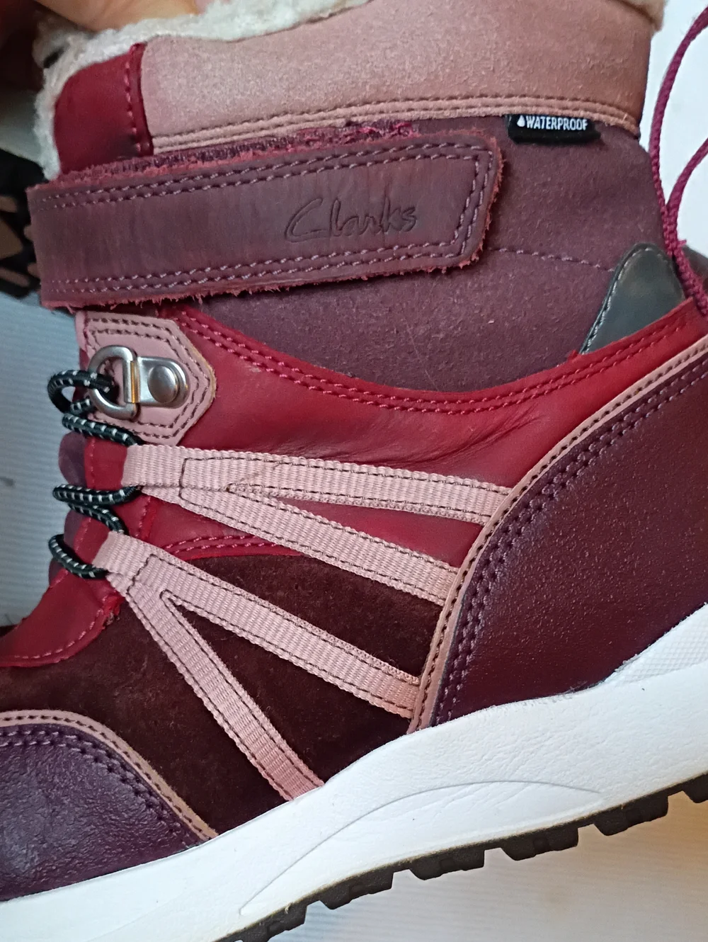 Clarks Play Prints Kids Burgundy Waterproof Winter Boots
